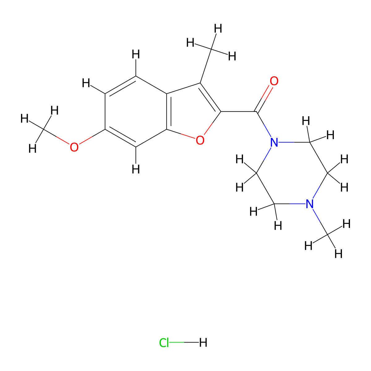 Piperazine, 1-((6-methoxy-3-methylbenzofuran-2-yl)carbonyl)-4-methyl-, hydrochloride molecular structure, CAS 35689-00-0