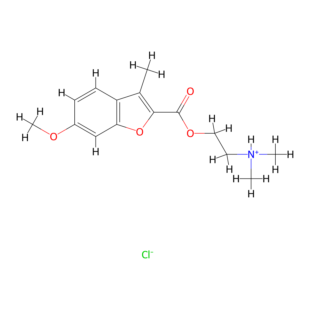 2-(Dimethylamino)ethyl 6-methoxy-3-methyl-1-benzofuran-2-carboxylate--hydrogen chloride (1/1) molecular structure, CAS 35689-07-7