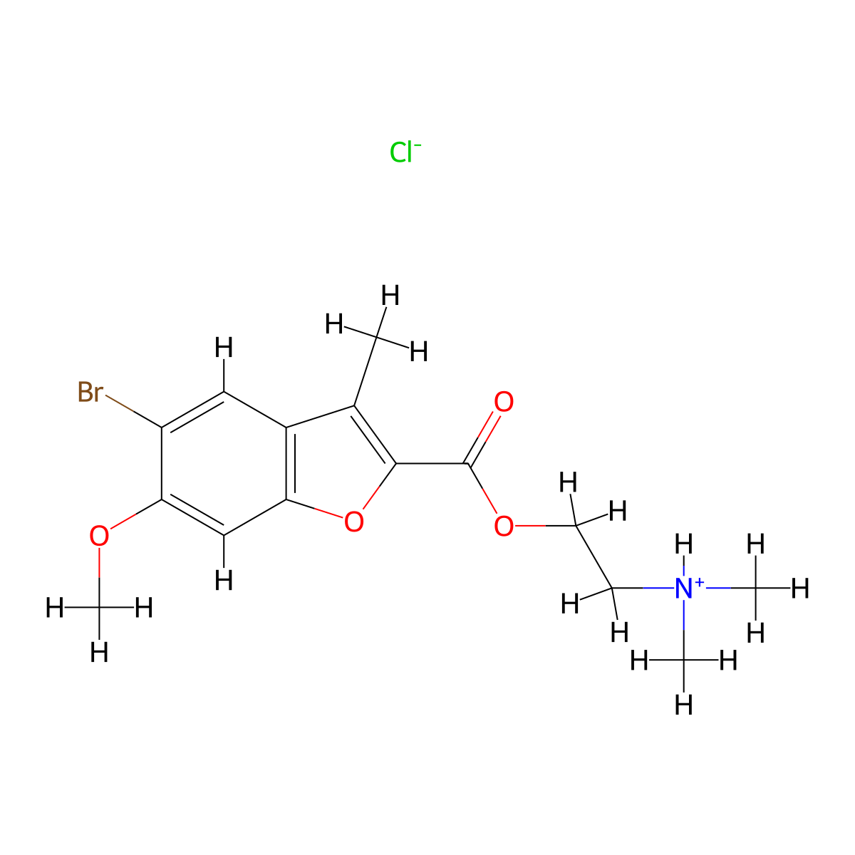 2-Benzofurancarboxylic acid, 5-bromo-6-methoxy-3-methyl-, dimethlyaminoethyl ester, hydrochloride molecular structure, CAS 35689-37-3
