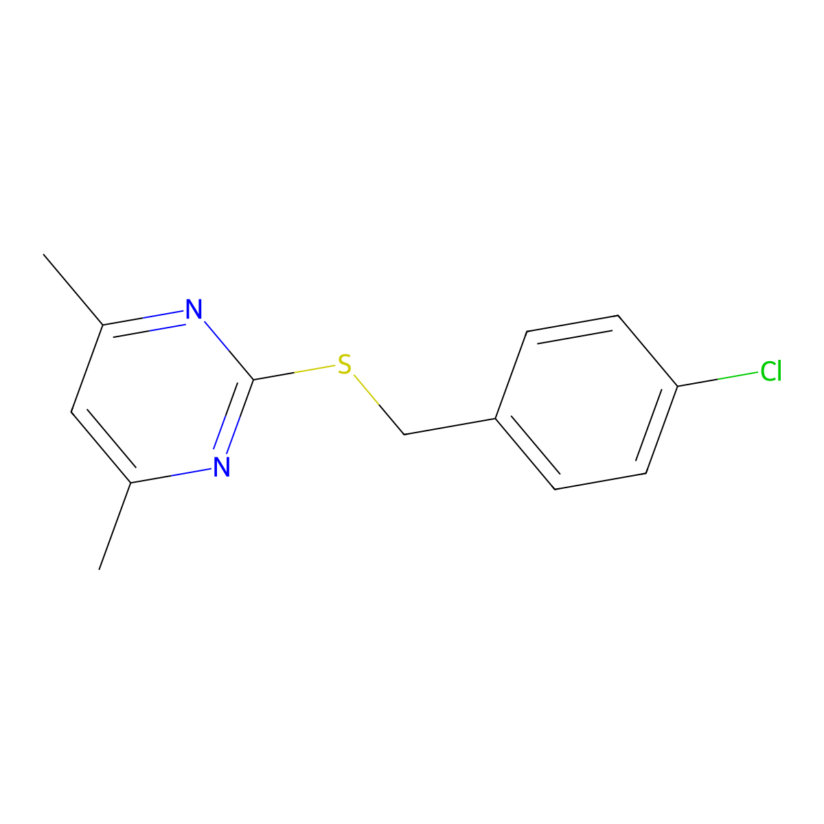 2-(4-Chloro-benzylsulfanyl)-4,6-dimethyl-pyrimidine molecular structure, CAS 3569-34-4