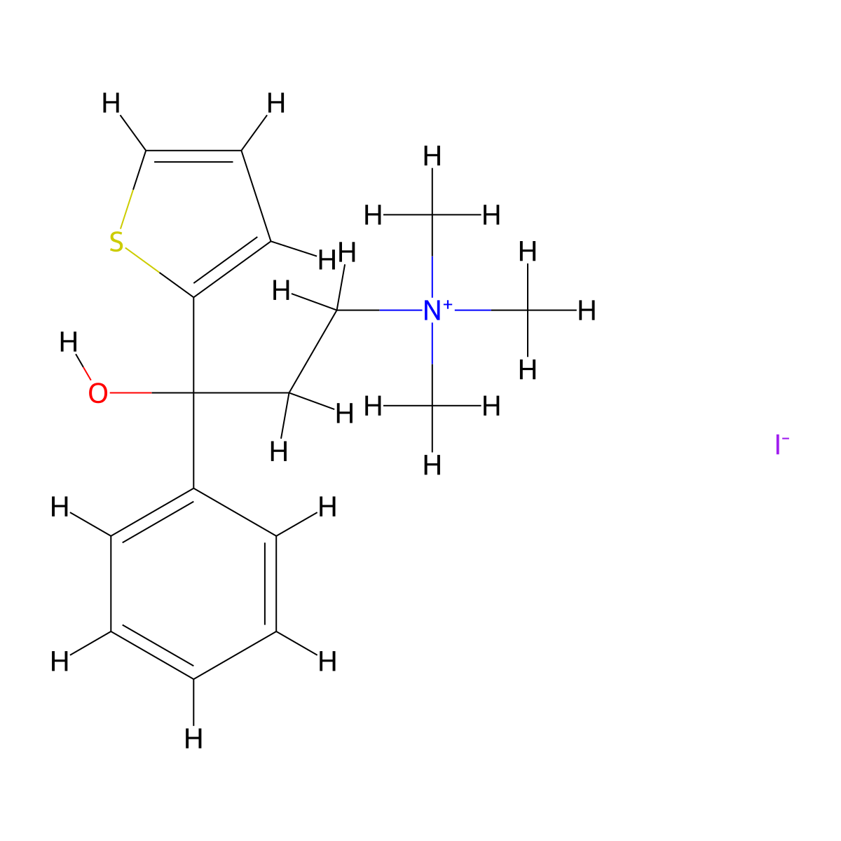 3-Hydroxy-N,N,N-trimethyl-3-phenyl-3-(thiophen-2-yl)propan-1-aminium iodide molecular structure, CAS 357-76-6