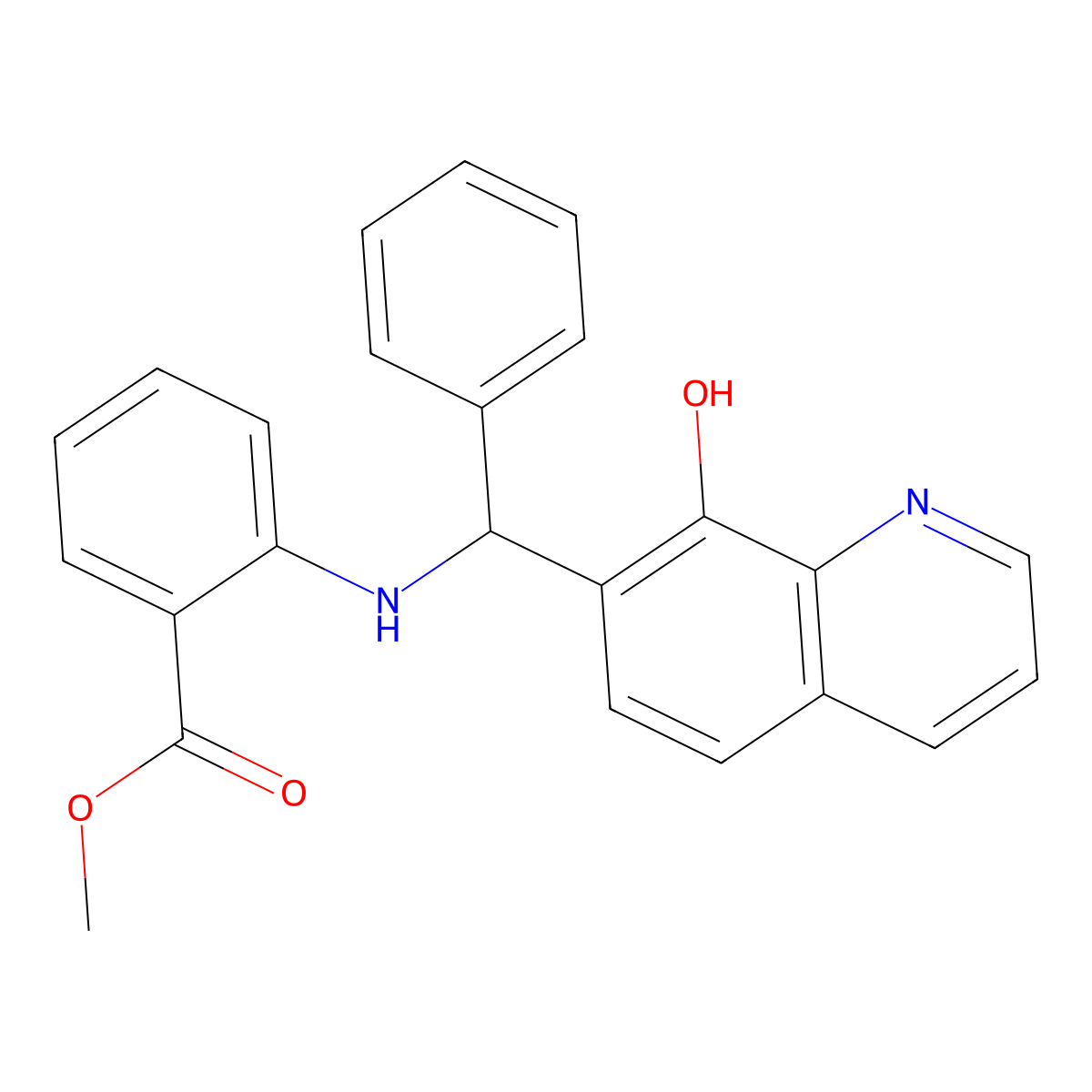 Methyl 2-(((8-hydroxy-7-quinolyl)phenylmethyl)amino)benzoate molecular structure, CAS 3571-26-4