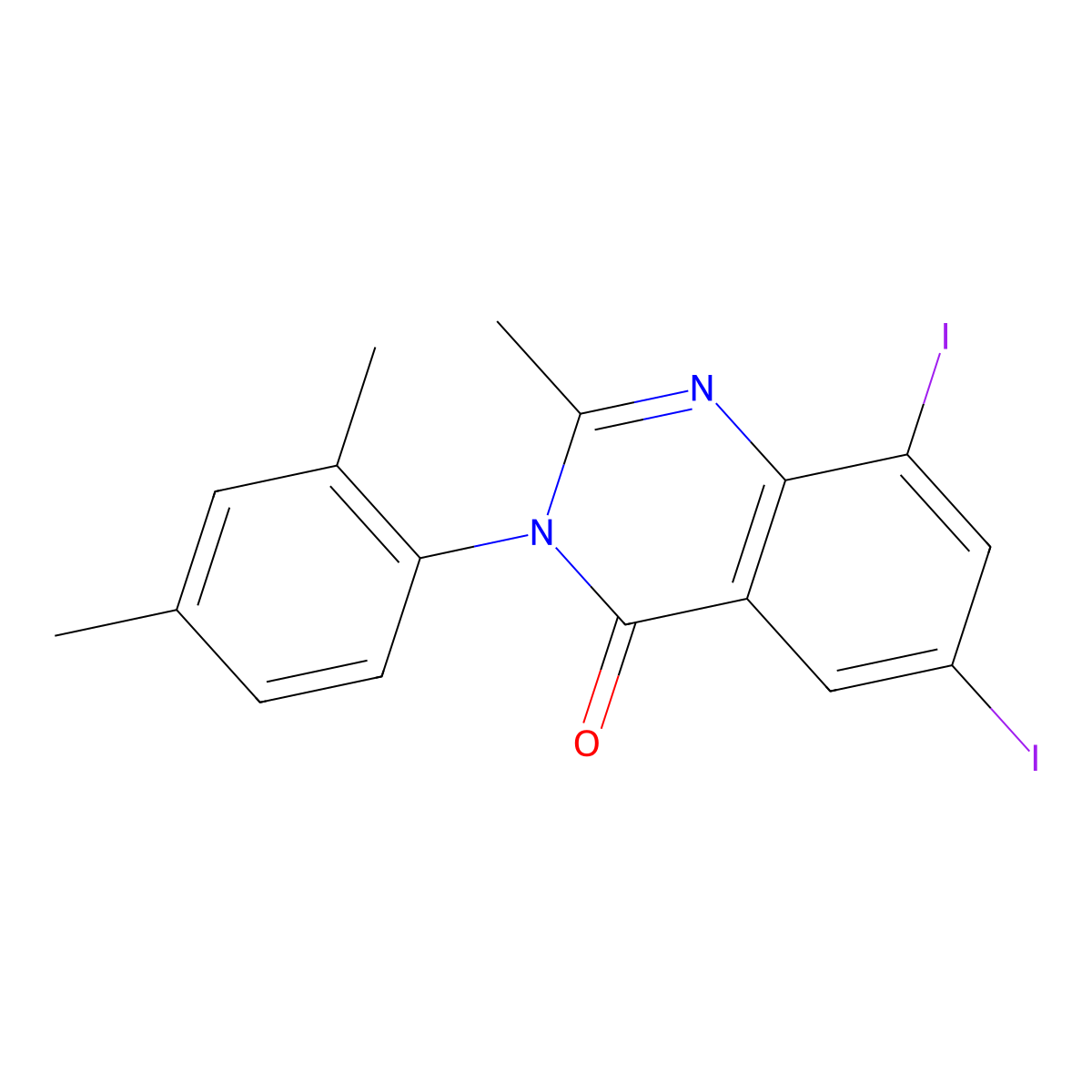 4(3H)-Quinazolinone, 3-(2,4-dimethylphenyl)-6,8-diiodo-2-methyl- molecular structure, CAS 35711-14-9