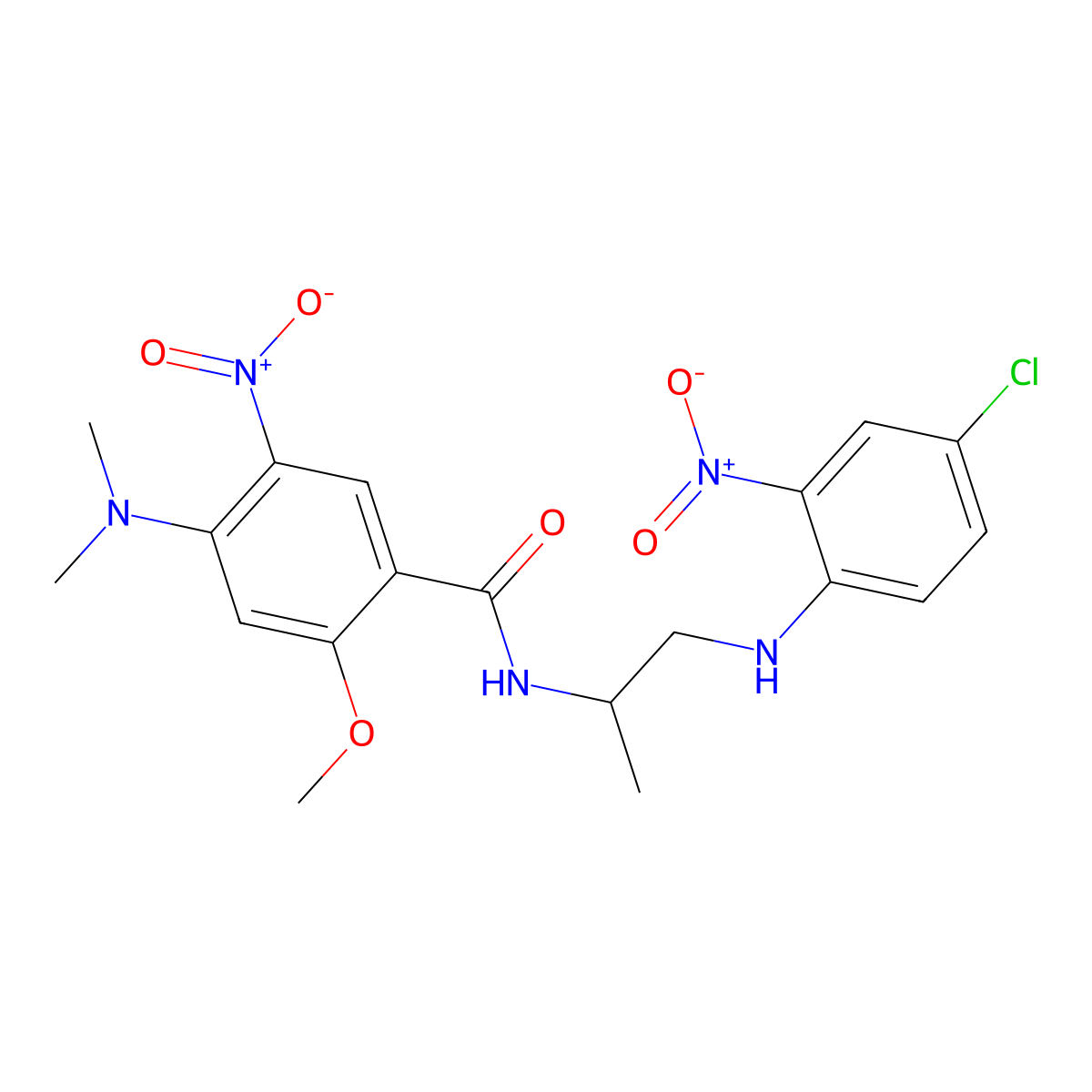 N-[1-(4-chloro-2-nitroanilino)propan-2-yl]-4-(dimethylamino)-2-methoxy-5-nitrobenzamide molecular structure, CAS 357188-15-9