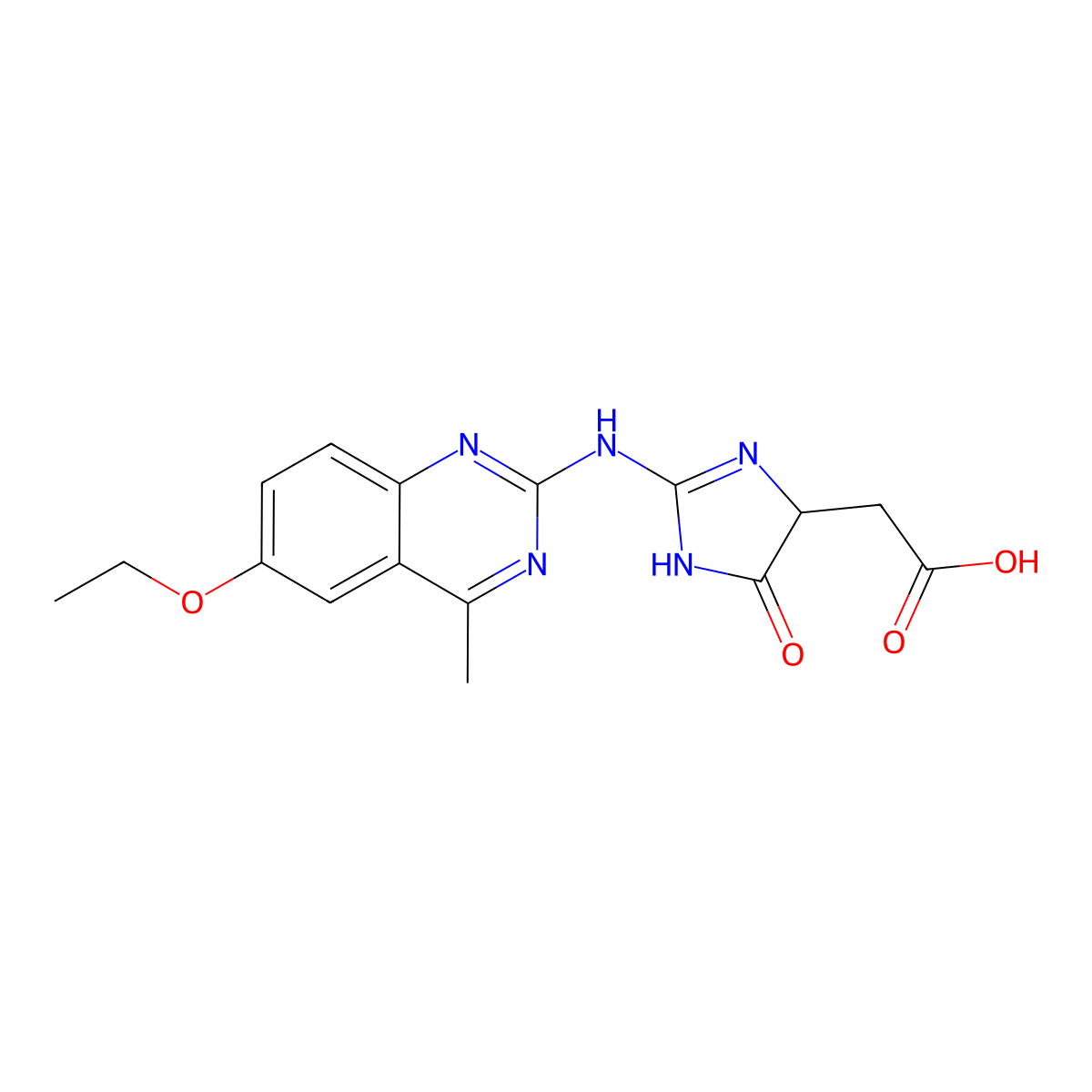 2-(2-((6-ethoxy-4-methylquinazolin-2-yl)amino)-5-oxo-4,5-dihydro-1H-imidazol-4-yl)acetic acid molecular structure, CAS 357199-32-7