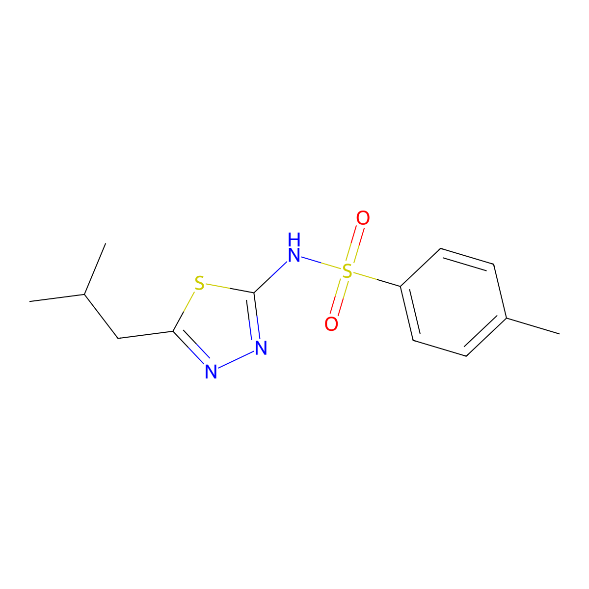p-Toluenesulfonamide, N-(5-isobutyl-1,3,4-thiadiazol-2-yl)- molecular structure, CAS 3572-41-6
