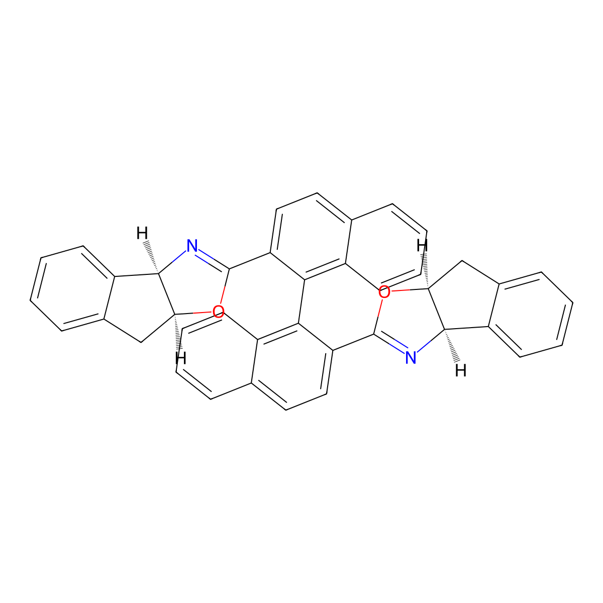(R)-2,2'-Bis((3aR,8aS)-3a,8a-dihydro-8H-indeno[1,2-d]oxazol-2-yl)-1,1'-binaphthalene molecular structure, CAS 357209-22-4
