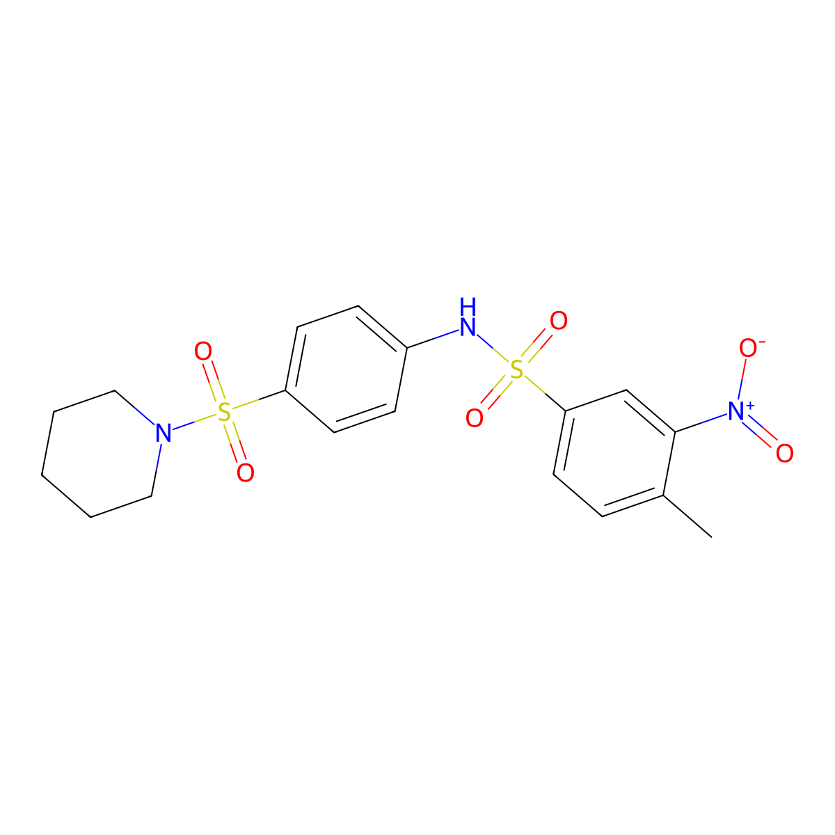 4-methyl-3-nitro-N-(4-piperidin-1-ylsulfonylphenyl)benzenesulfonamide molecular structure, CAS 357212-30-7
