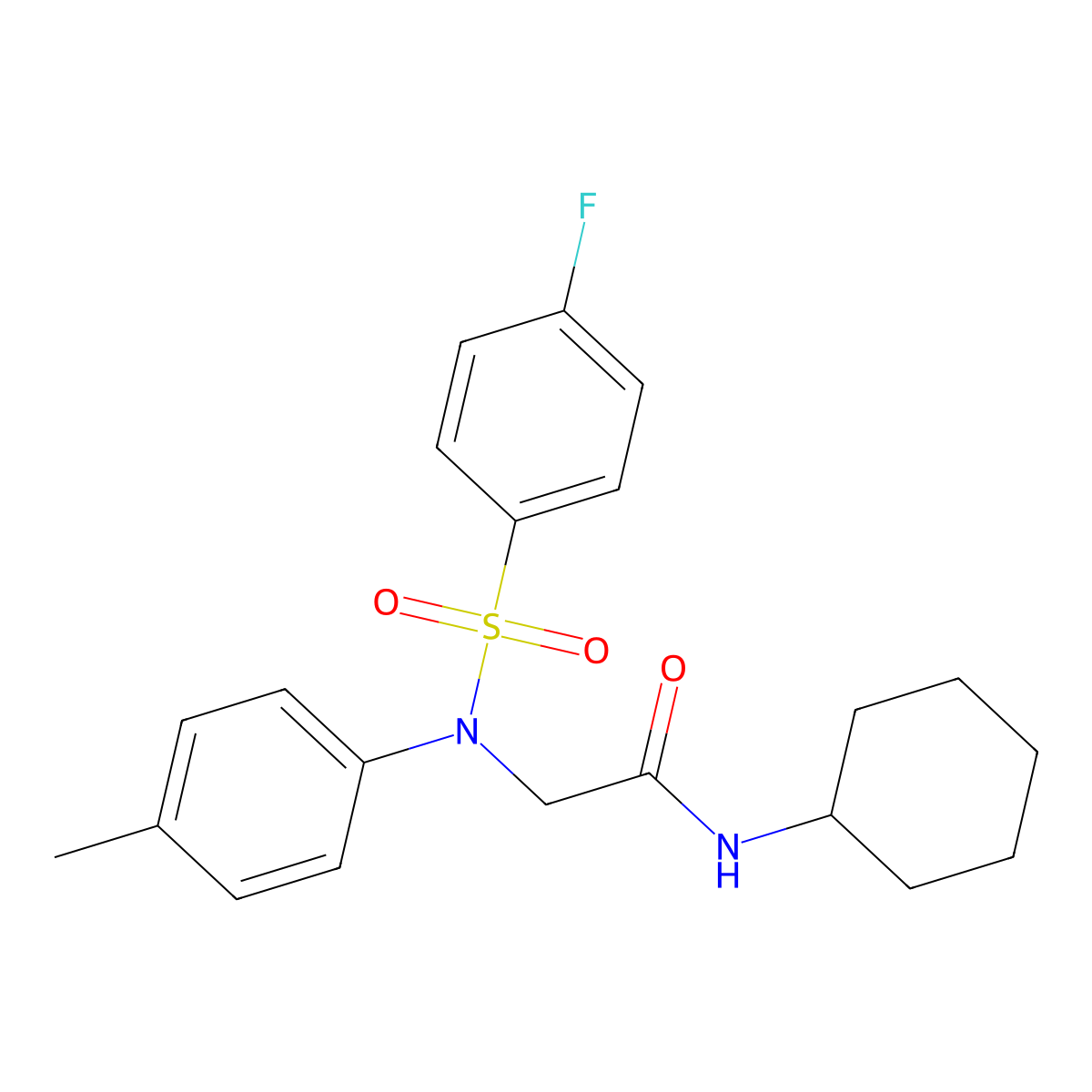 N-cyclohexyl-2-(N-(4-fluorophenyl)sulfonyl-4-methylanilino)acetamide molecular structure, CAS 357213-02-6