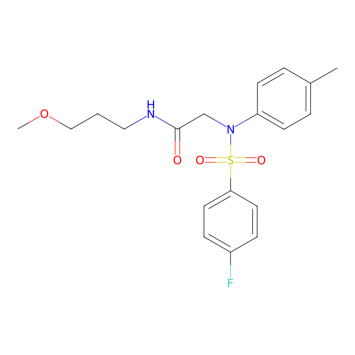 2-(N-(4-fluorophenyl)sulfonyl-4-methylanilino)-N-(3-methoxypropyl)acetamide molecular structure, CAS 357213-06-0