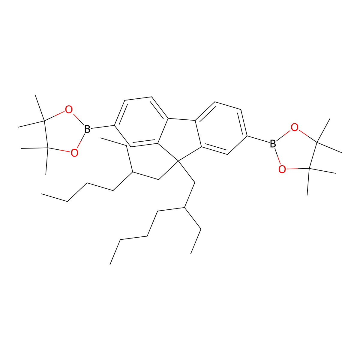 9,9-Bis(2-ethylhexyl)-2,7-bis(4,4,5,5-tetramethyl-1,3,2-dioxaborolan-2-yl)fluorene molecular structure, CAS 357219-41-1