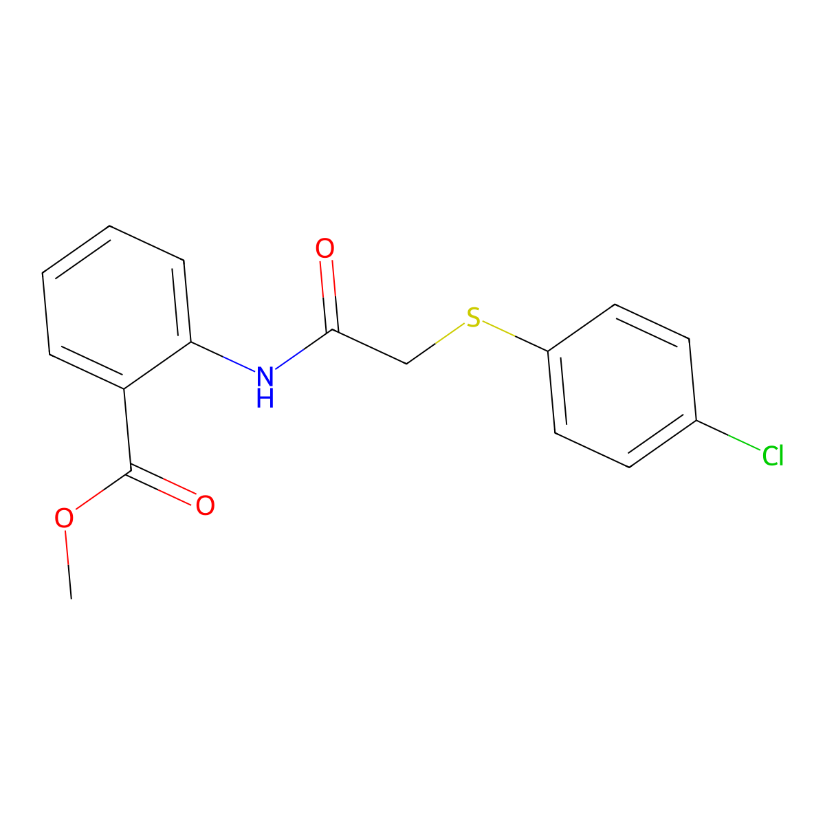 Methyl 2-({[(4-chlorophenyl)sulfanyl]acetyl}amino)benzoate molecular structure, CAS 357270-26-9