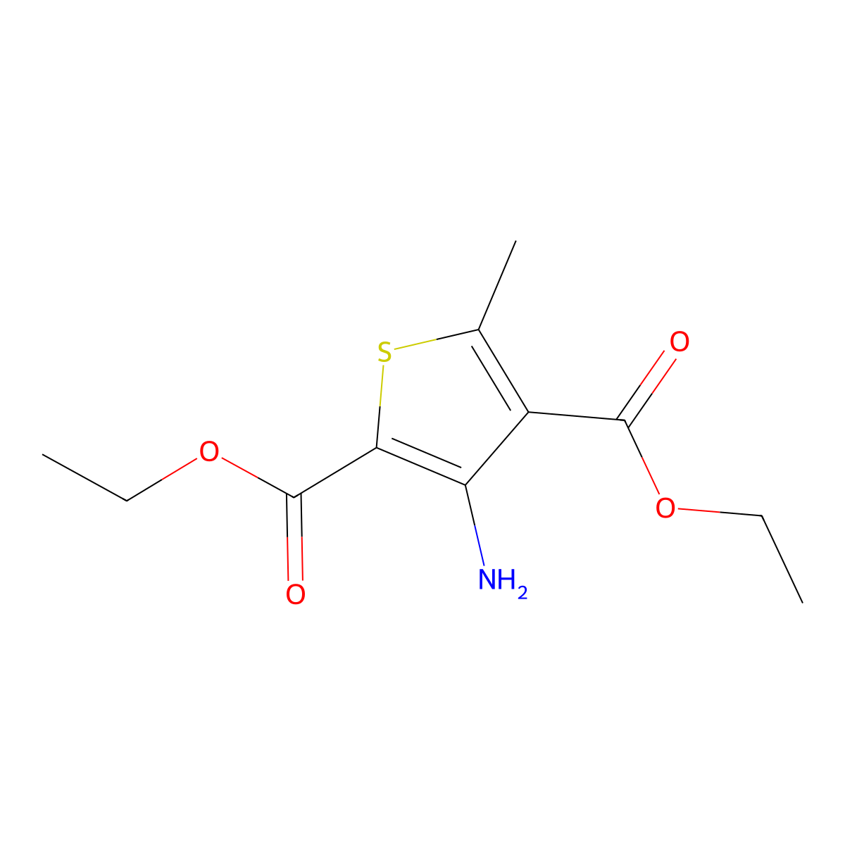 Diethyl 3-amino-5-methylthiophene-2,4-dicarboxylate molecular structure, CAS 35728-99-5