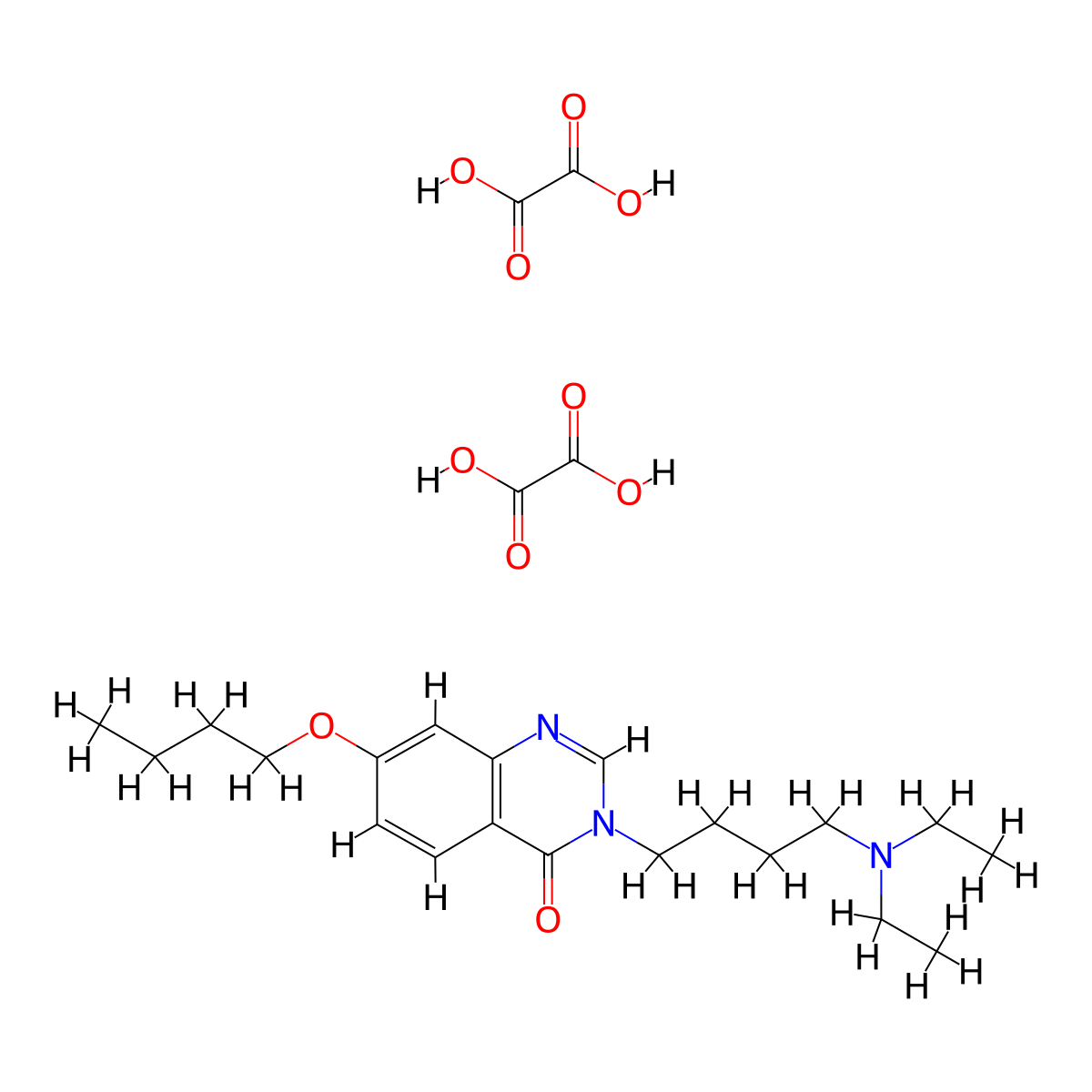 4(3H)-Quinazolinone, 7-butoxy-3-(4-(diethylamino)butyl)-, oxalate (1:2) molecular structure, CAS 35729-52-3