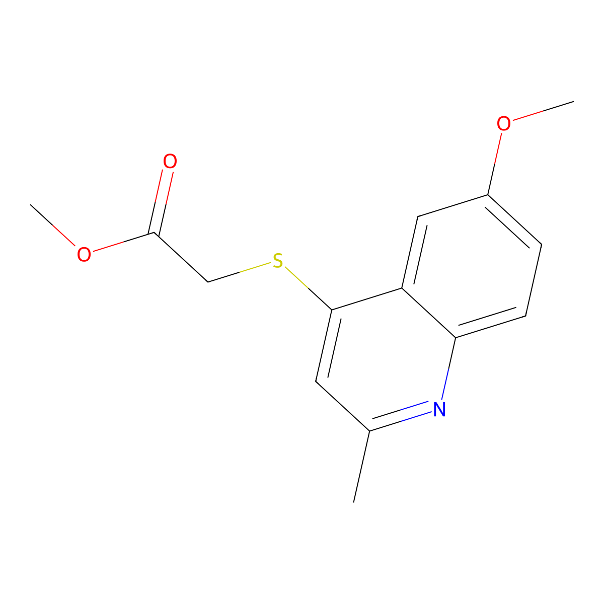 Methyl 2-(6-methoxy-2-methyl-4-quinolylthio)acetate molecular structure, CAS 357290-25-6