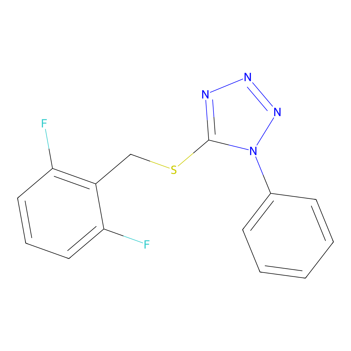 5-[(2,6-Difluorophenyl)methylsulfanyl]-1-phenyltetrazole molecular structure, CAS 357302-25-1