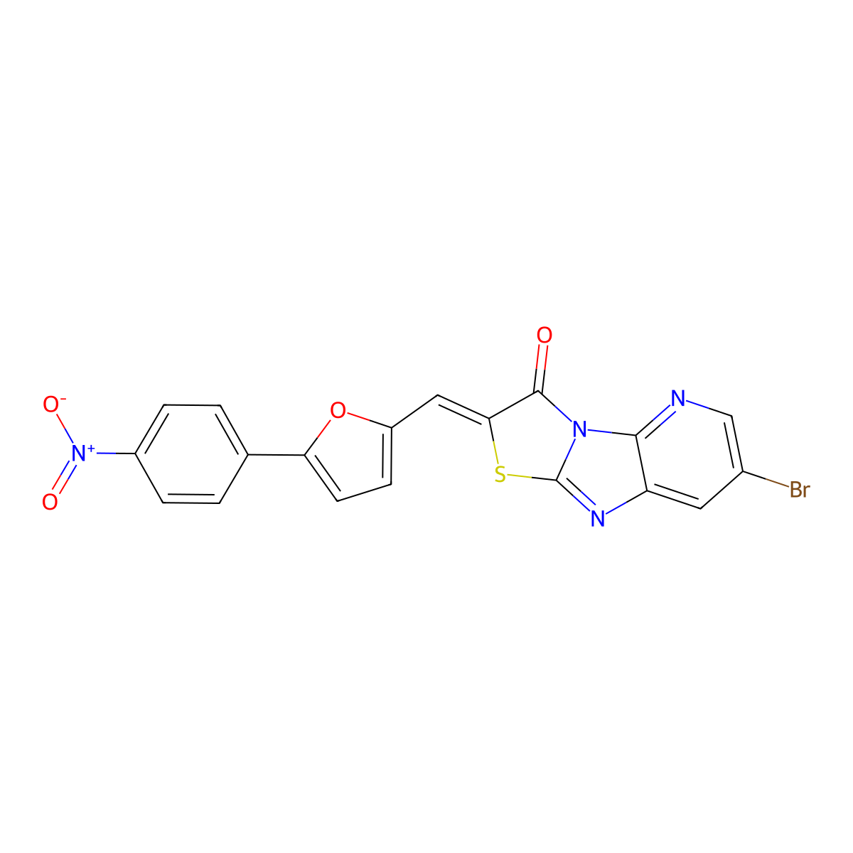 10-Bromo-4-[[5-(4-nitrophenyl)furan-2-yl]methylidene]-5-thia-2,7,12-triazatricyclo[6.4.0.02,6]dodeca-1(8),6,9,11-tetraen-3-one molecular structure, CAS 357302-55-7