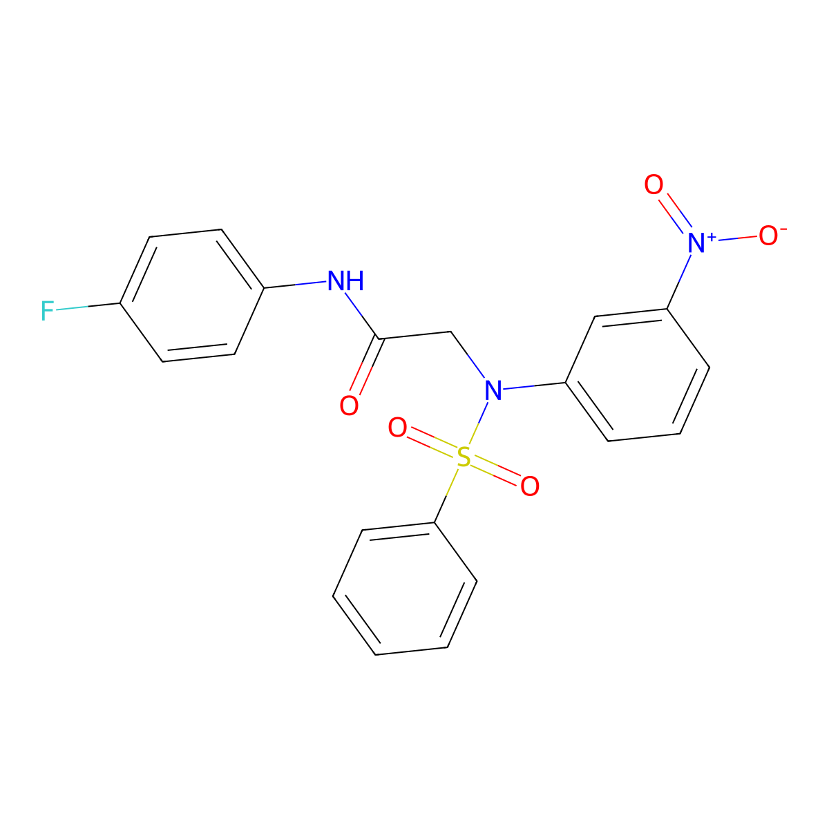 2-[N-(benzenesulfonyl)-3-nitroanilino]-N-(4-fluorophenyl)acetamide molecular structure, CAS 357323-14-9