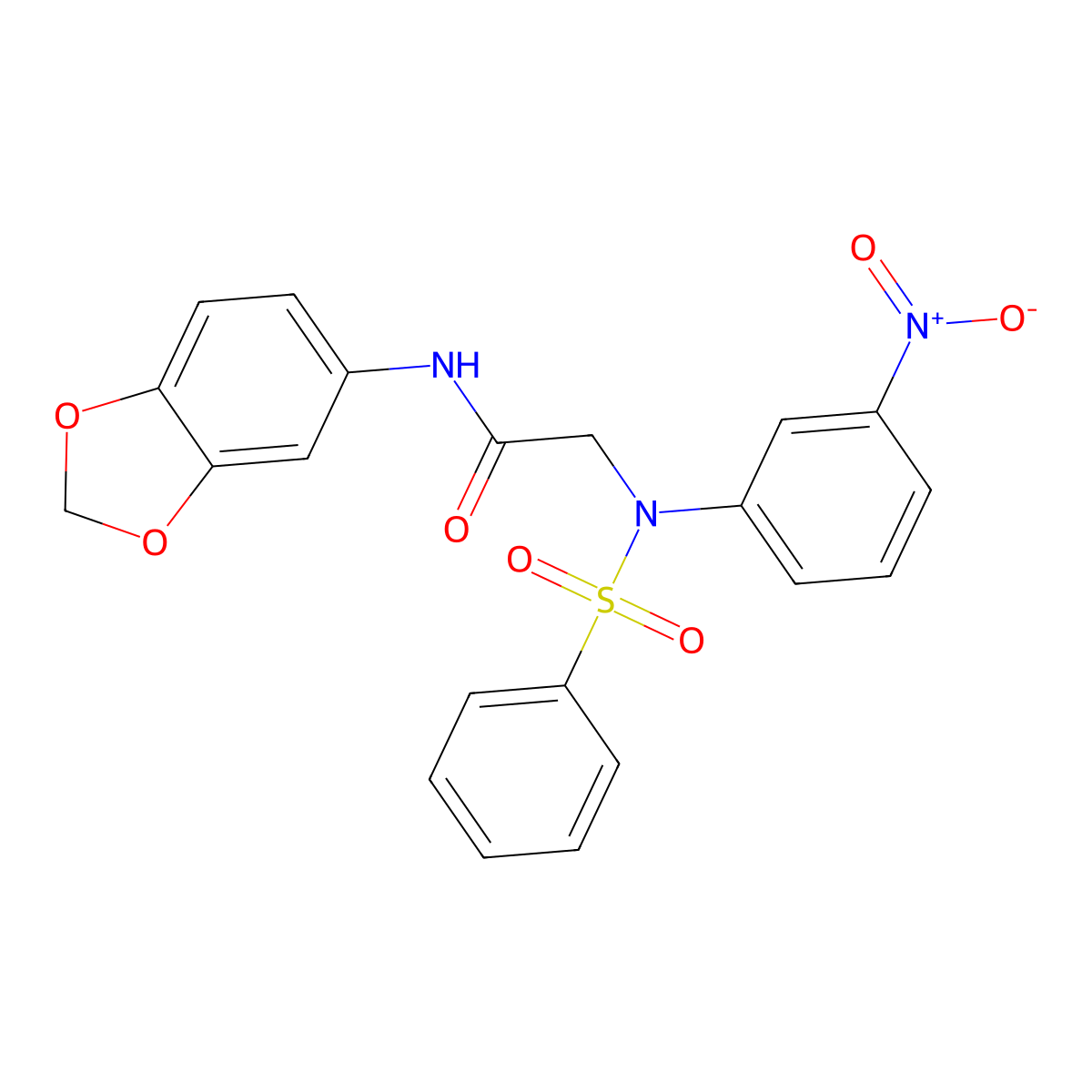 2-[N-(benzenesulfonyl)-3-nitroanilino]-N-(1,3-benzodioxol-5-yl)acetamide molecular structure, CAS 357323-34-3