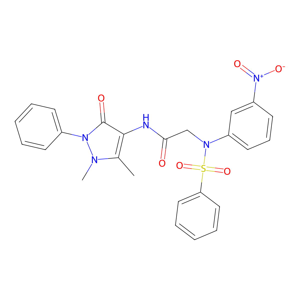 2-[N-(benzenesulfonyl)-3-nitroanilino]-N-(1,5-dimethyl-3-oxo-2-phenylpyrazol-4-yl)acetamide molecular structure, CAS 357323-53-6