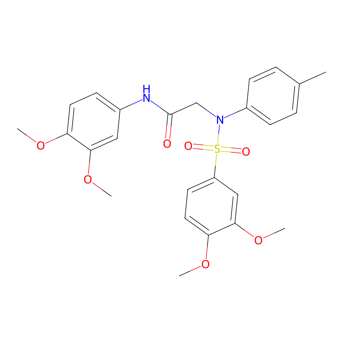 N-[3,4-bis(methyloxy)phenyl]-2-[{[3,4-bis(methyloxy)phenyl]sulfonyl}(4-methylphenyl)amino]acetamide molecular structure, CAS 357325-57-6