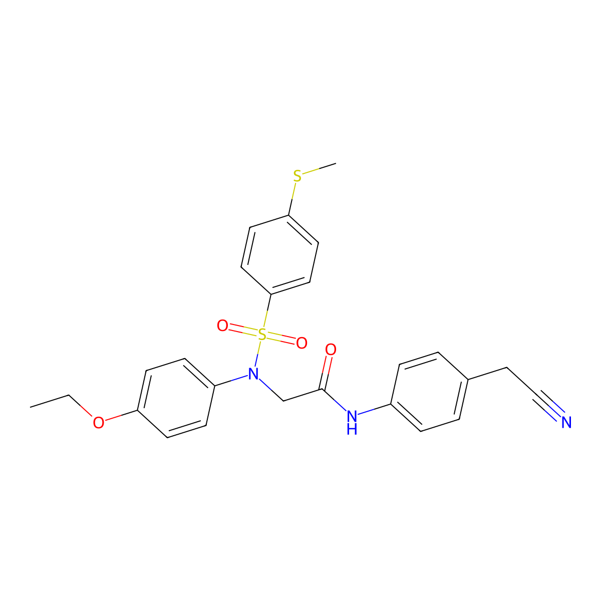 N-[4-(cyanomethyl)phenyl]-2-(4-ethoxy-N-(4-methylsulfanylphenyl)sulfonylanilino)acetamide molecular structure, CAS 357328-27-9