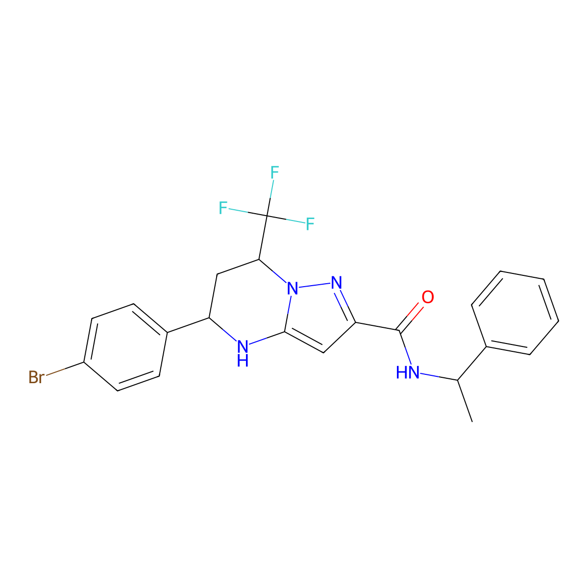 5-(4-bromophenyl)-N-(1-phenylethyl)-7-(trifluoromethyl)-4,5,6,7-tetrahydropyrazolo[1,5-a]pyrimidine-2-carboxamide molecular structure, CAS 357338-64-8