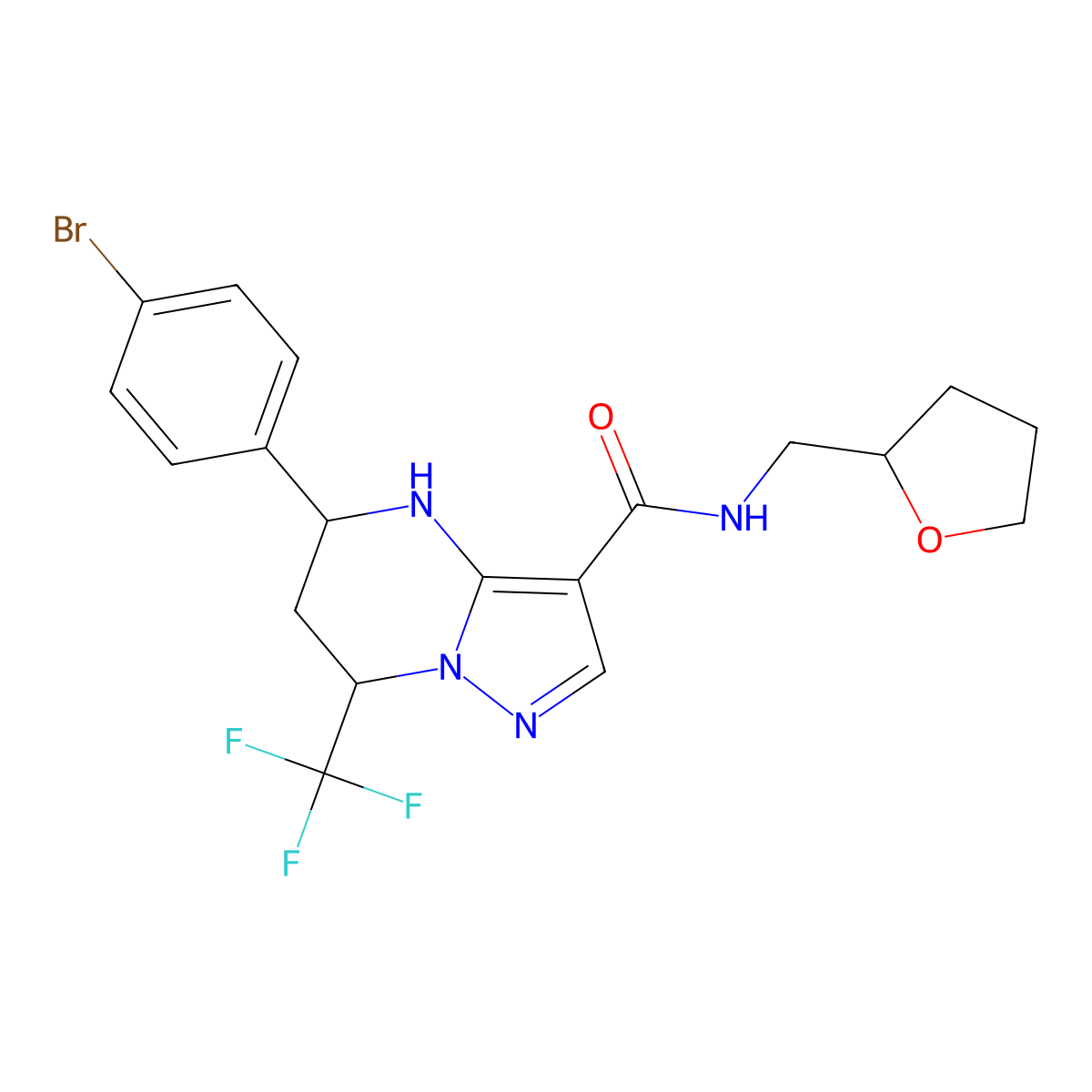 5-(4-bromophenyl)-N-(tetrahydro-2-furanylmethyl)-7-(trifluoromethyl)-4,5,6,7-tetrahydropyrazolo[1,5-a]pyrimidine-3-carboxamide molecular structure, CAS 357338-65-9