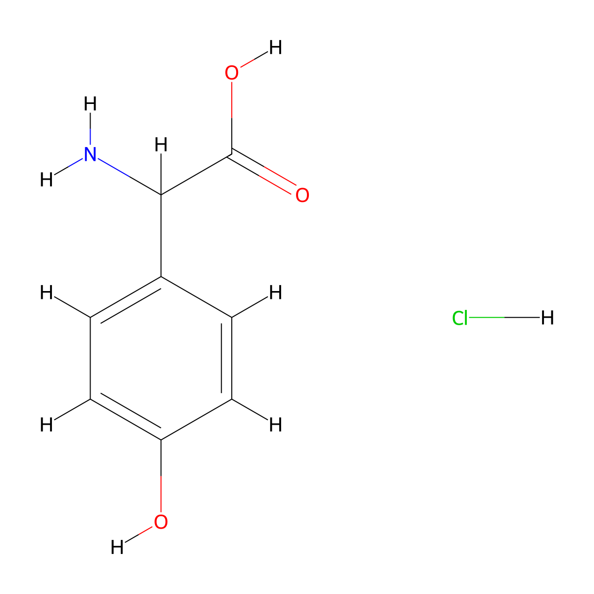 2-Amino-2-(4-hydroxyphenyl)acetic acid hydrochloride molecular structure, CAS 35735-21-8