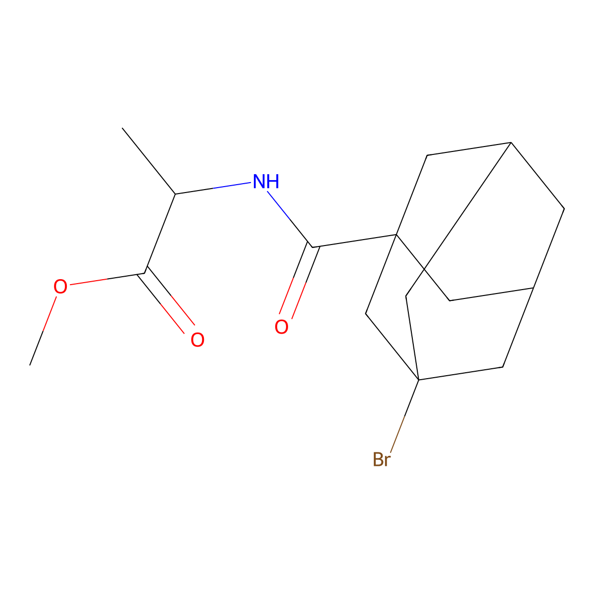 Methyl 2-[(3-bromoadamantane-1-carbonyl)amino]propanoate molecular structure, CAS 357387-45-2