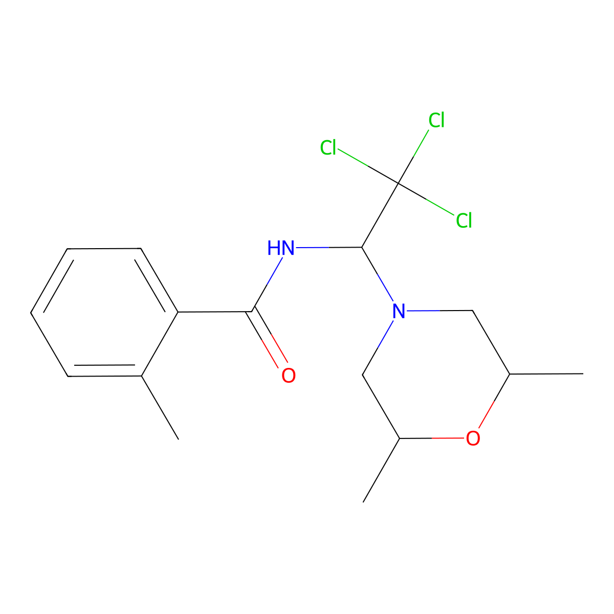 2-methyl-N-[2,2,2-trichloro-1-(2,6-dimethylmorpholin-4-yl)ethyl]benzamide molecular structure, CAS 357387-81-6