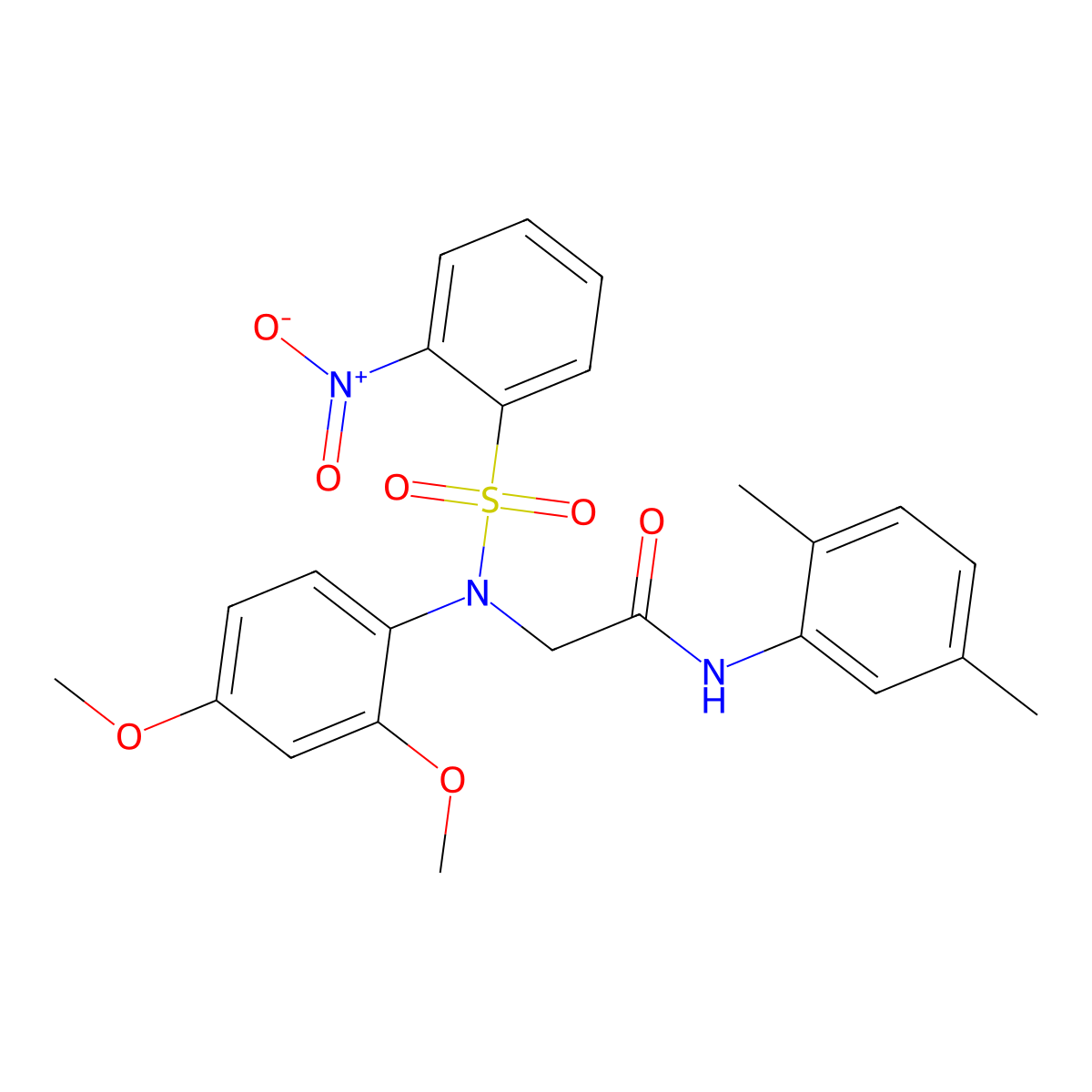 N-(2,5-dimethylphenyl)-2-[({2-nitrophenyl}sulfonyl)-2,4-dimethoxyanilino]acetamide molecular structure, CAS 357389-62-9