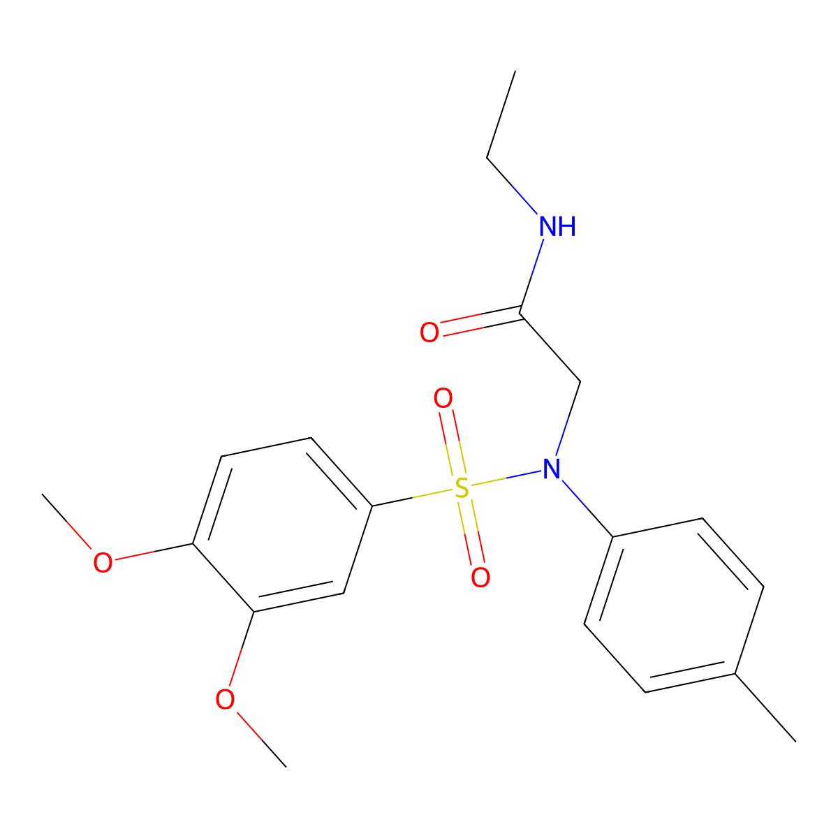 2-(N-(3,4-dimethoxyphenyl)sulfonyl-4-methylanilino)-N-ethylacetamide molecular structure, CAS 357395-22-3