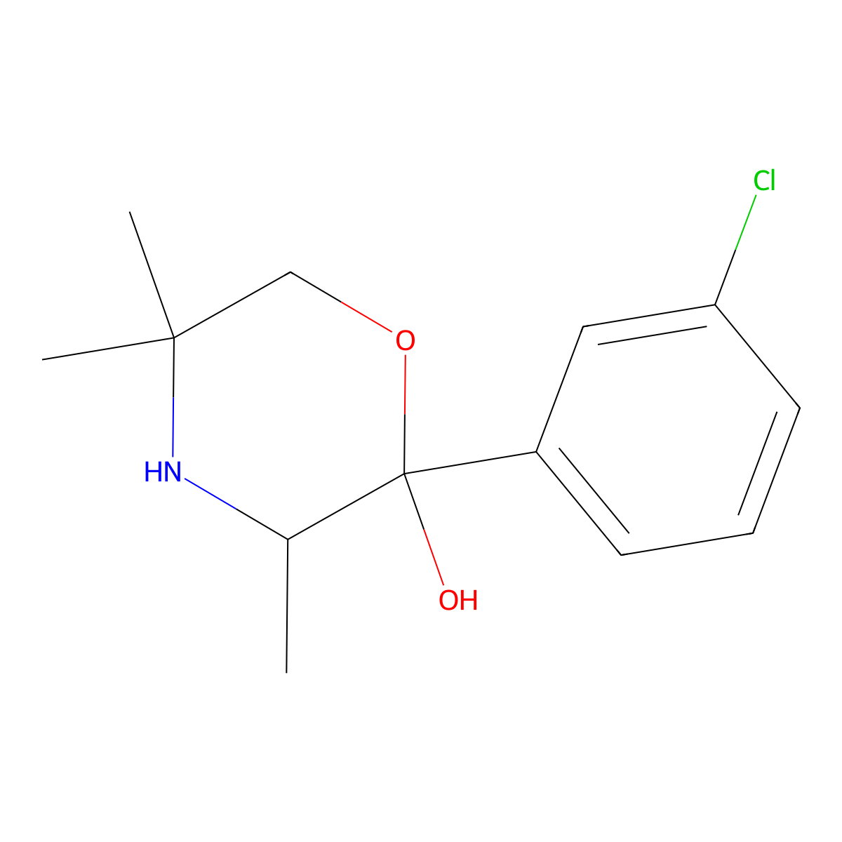 2-(3-Chlorophenyl)-3,5,5-trimethyl-2-morpholinol molecular structure, CAS 357399-43-0