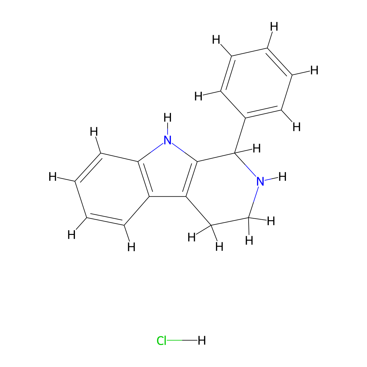 9H-Pyrido(3,4-b)indole, 1,2,3,4-tetrahydro-1-phenyl-, hydrochloride molecular structure, CAS 3574-01-4
