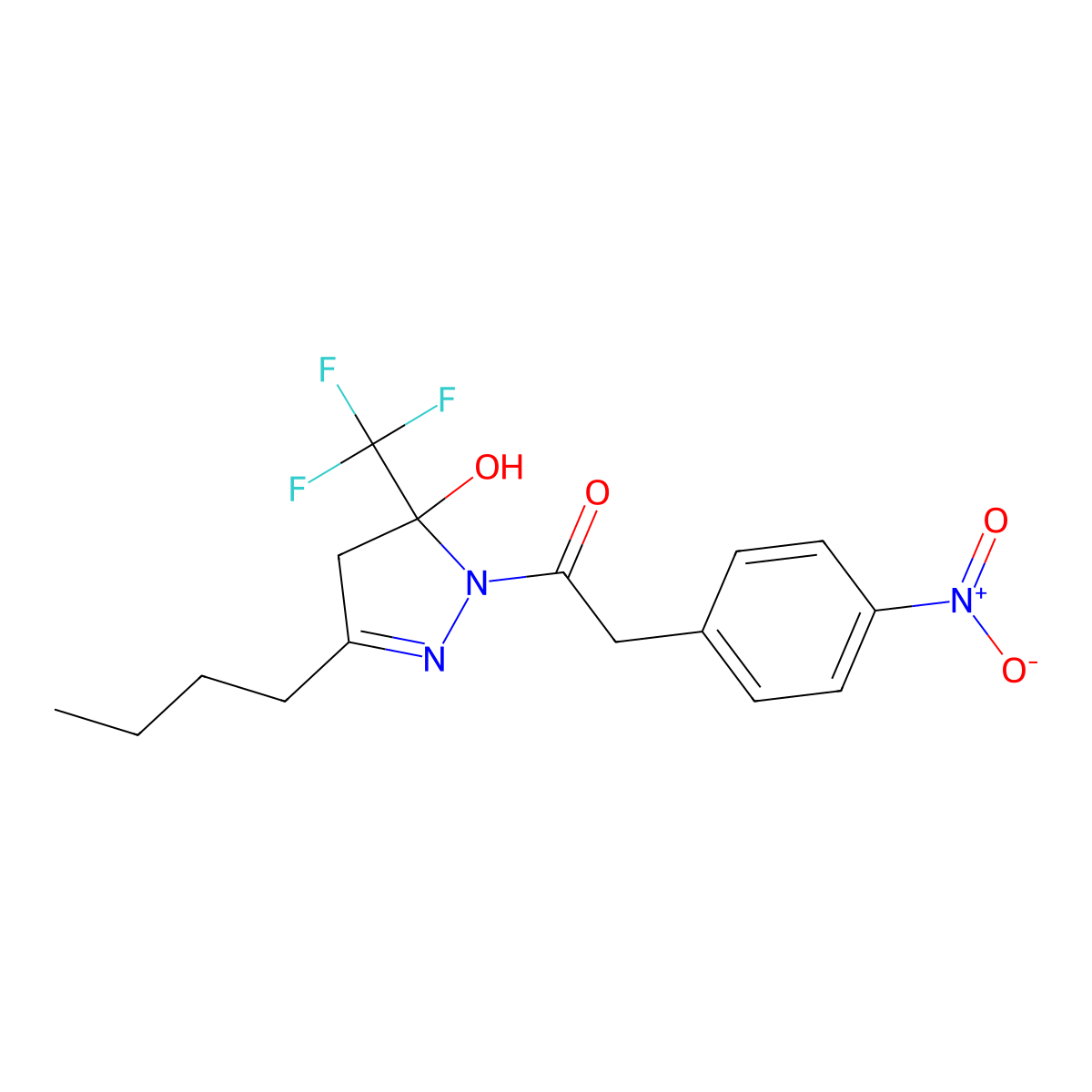 1-[3-butyl-5-hydroxy-5-(trifluoromethyl)-4H-pyrazol-1-yl]-2-(4-nitrophenyl)ethanone molecular structure, CAS 357441-79-3