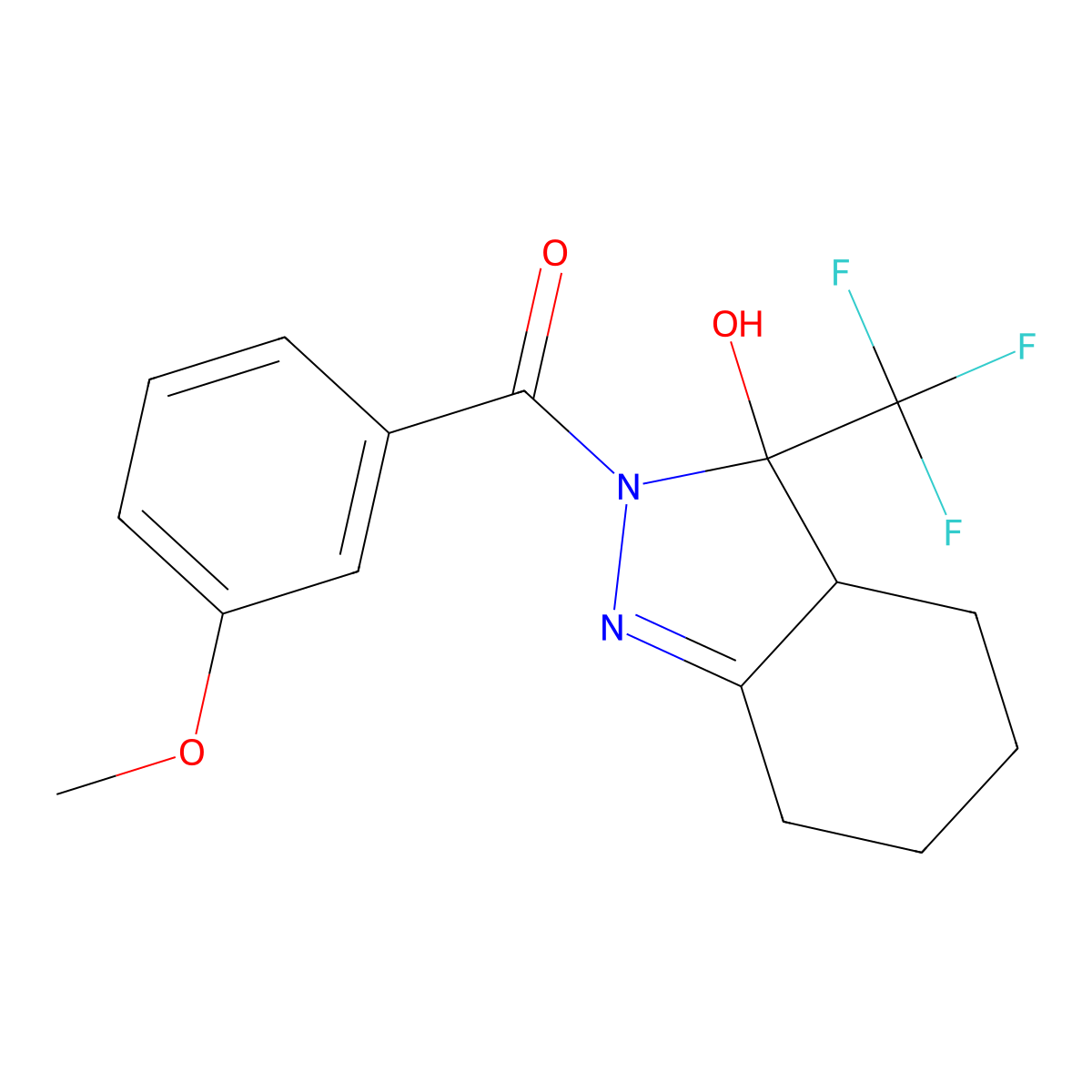 [3-hydroxy-3-(trifluoromethyl)-4,5,6,7-tetrahydro-3aH-indazol-2-yl]-(3-methoxyphenyl)methanone molecular structure, CAS 357442-03-6