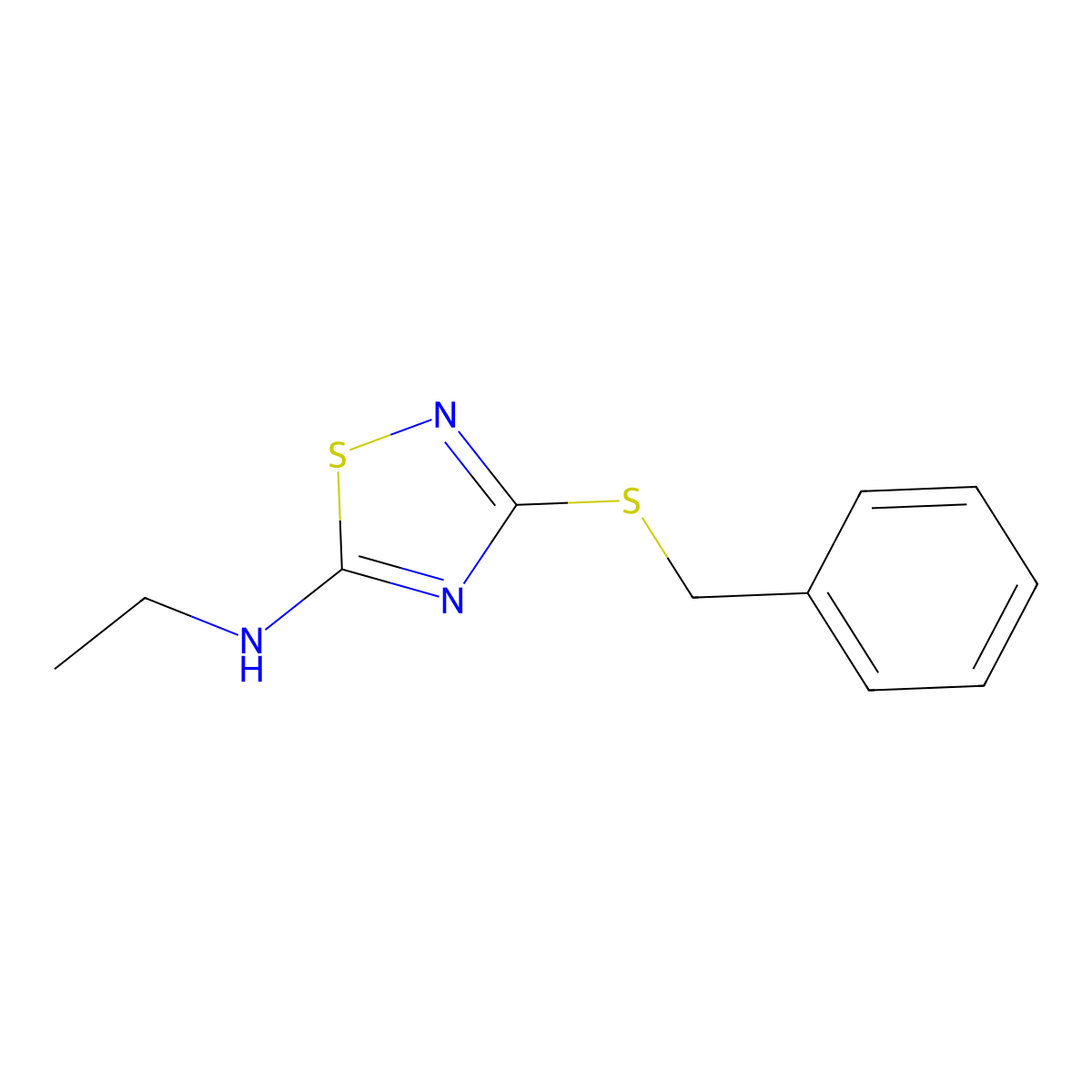 3-(benzylsulfanyl)-N-ethyl-1,2,4-thiadiazol-5-amine molecular structure, CAS 35746-63-5