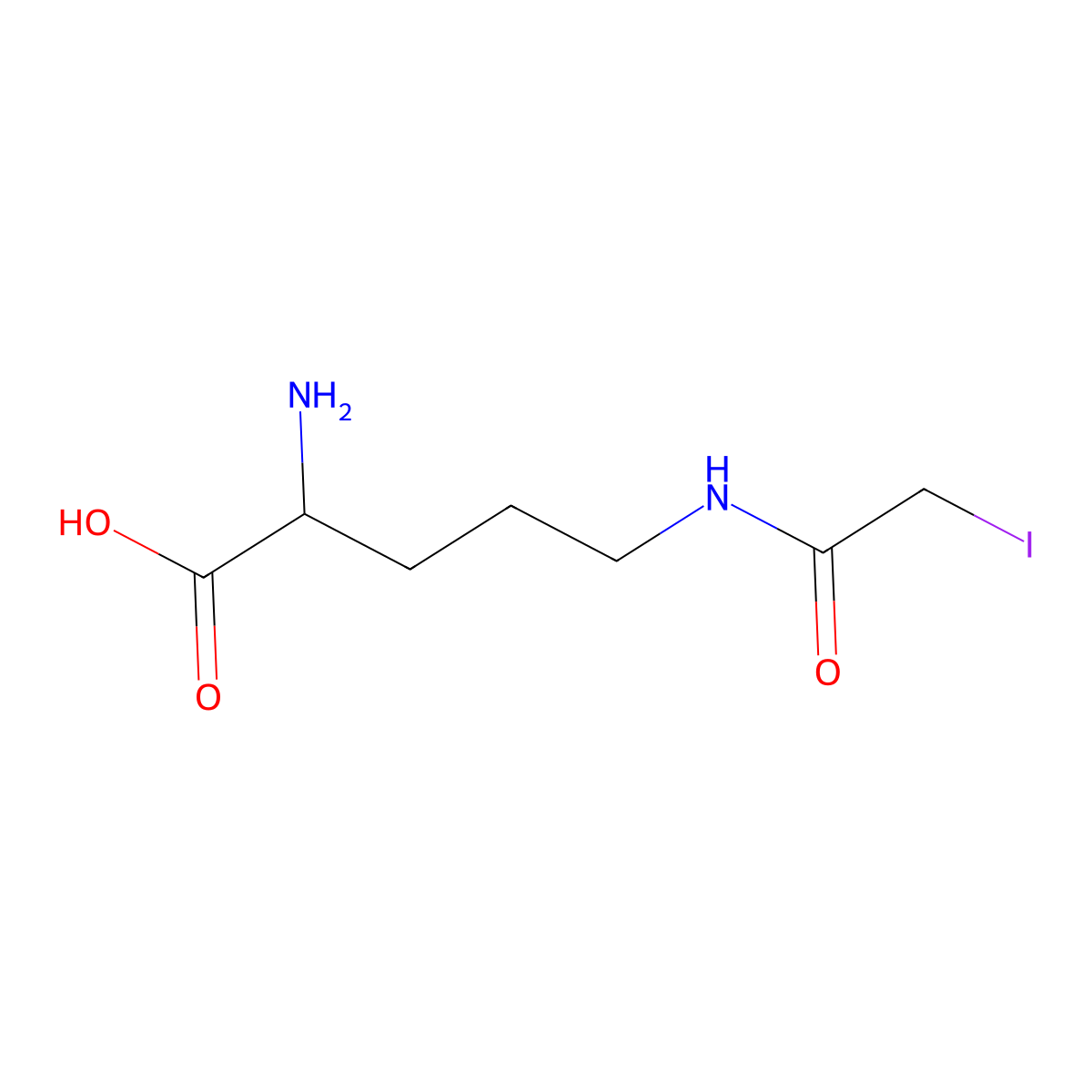 2-Amino-5-iodoacetamidopentanoic acid molecular structure, CAS 35748-65-3