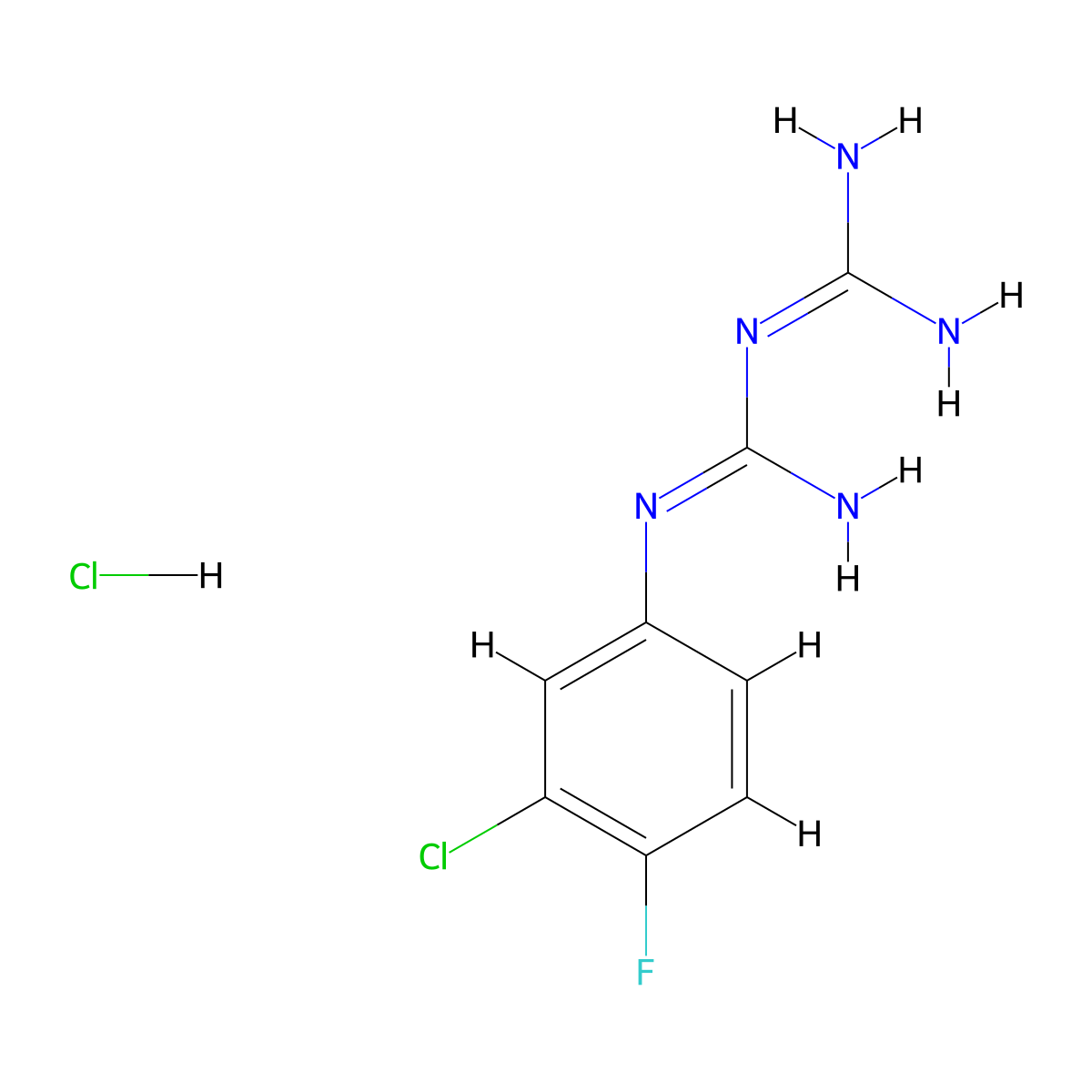 1-(3-Chloro-4-fluorophenyl)biguanide hydrochloride molecular structure, CAS 35754-28-0