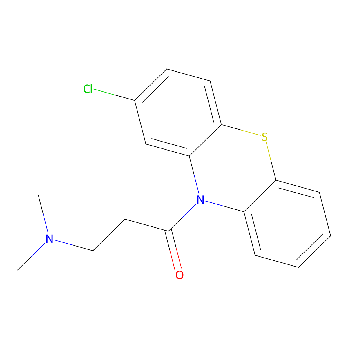 10H-Phenothiazine, 2-chloro-10-(3-(dimethylamino)-1-oxopropyl)- molecular structure, CAS 3576-45-2