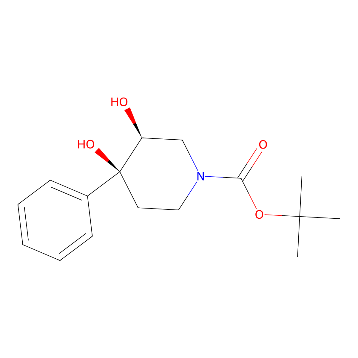 tert-butyl (3S,4S)-3,4-dihydroxy-4-phenylpiperidine-1-carboxylate molecular structure, CAS 357608-31-2