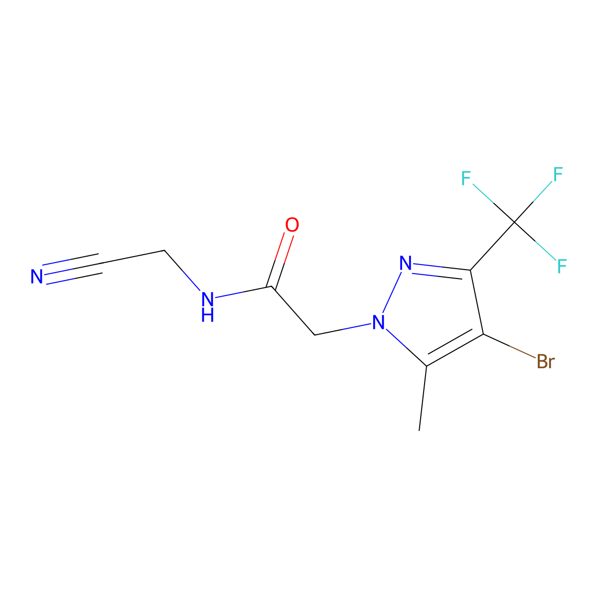 2-[4-bromo-5-methyl-3-(trifluoromethyl)pyrazol-1-yl]-N-(cyanomethyl)acetamide molecular structure, CAS 357611-64-4