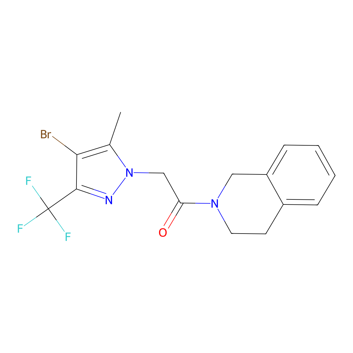 2-{[4-bromo-5-methyl-3-(trifluoromethyl)-1H-pyrazol-1-yl]acetyl}-1,2,3,4-tetrahydroisoquinoline molecular structure, CAS 357611-65-5