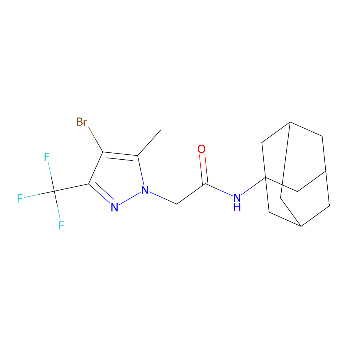N-(1-adamantyl)-2-[4-bromo-5-methyl-3-(trifluoromethyl)pyrazol-1-yl]acetamide molecular structure, CAS 357611-66-6