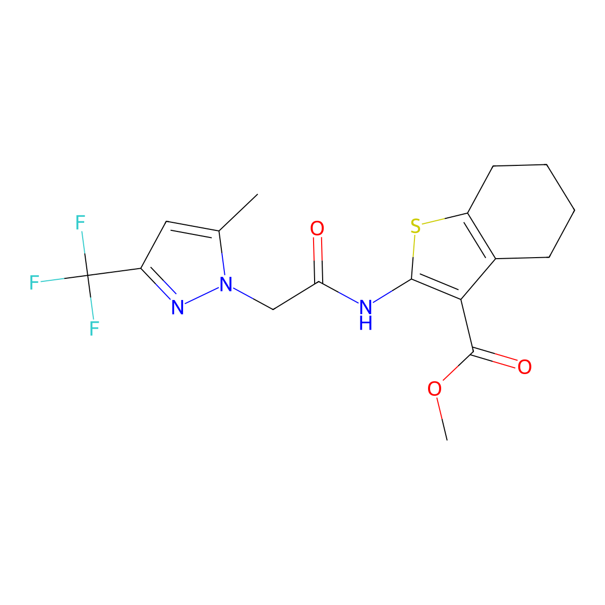 methyl 2-({[5-methyl-3-(trifluoromethyl)-1H-pyrazol-1-yl]acetyl}amino)-4,5,6,7-tetrahydro-1-benzothiophene-3-carboxylate molecular structure, CAS 357611-73-5