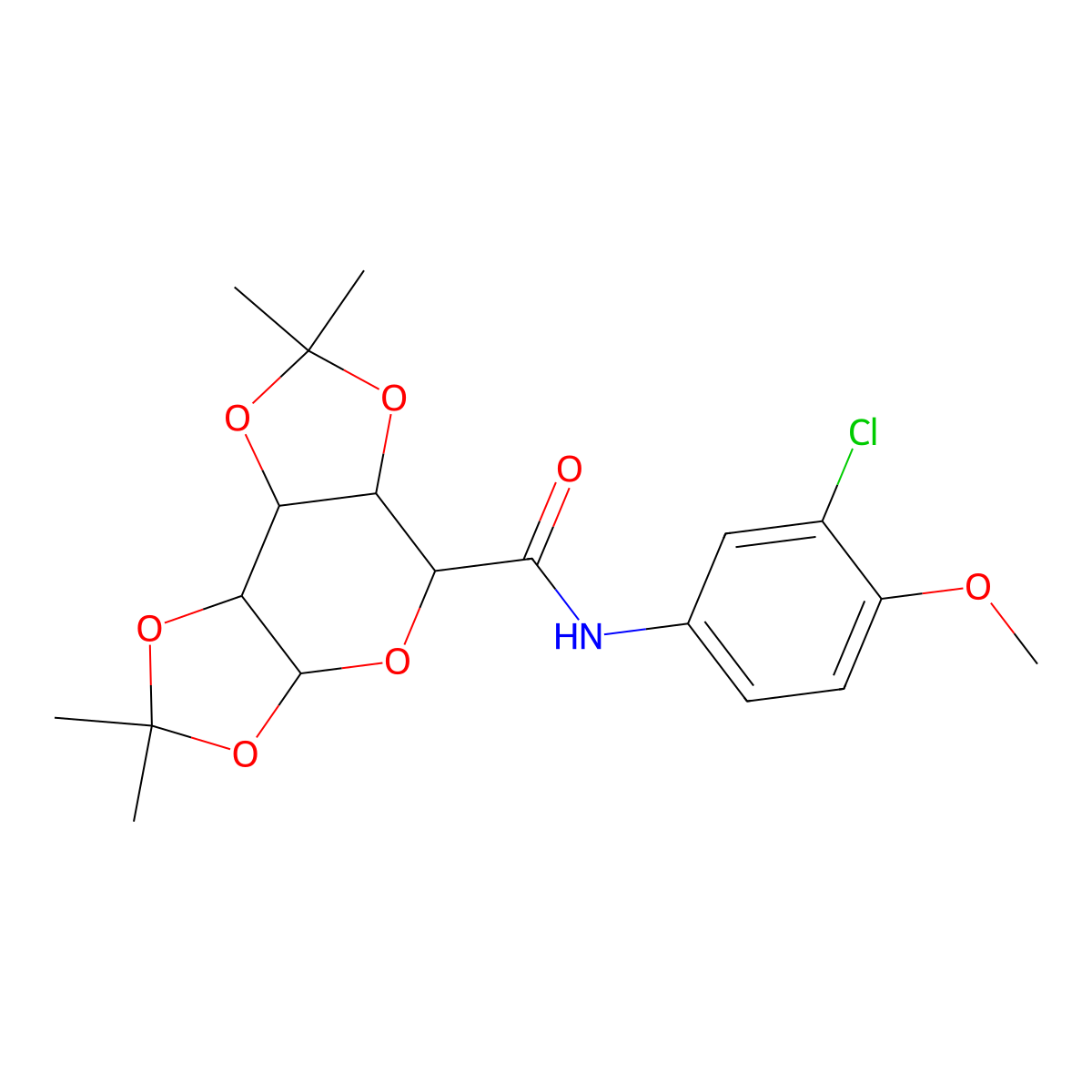 N-(3-chloro-4-methoxyphenyl)-2,2,7,7-tetramethyltetrahydro-3aH-bis[1,3]dioxolo[4,5-b:4',5'-d]pyran-5-carboxamide (non-preferred name) molecular structure, CAS 357611-85-9