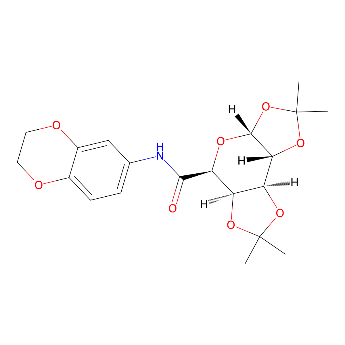 N-(2,3-dihydro-1,4-benzodioxin-6-yl)-2,2,7,7-tetramethyltetrahydro-3aH-di[1,3]dioxolo[4,5-b:4,5-d]pyran-5-carboxamide molecular structure, CAS 357611-88-2