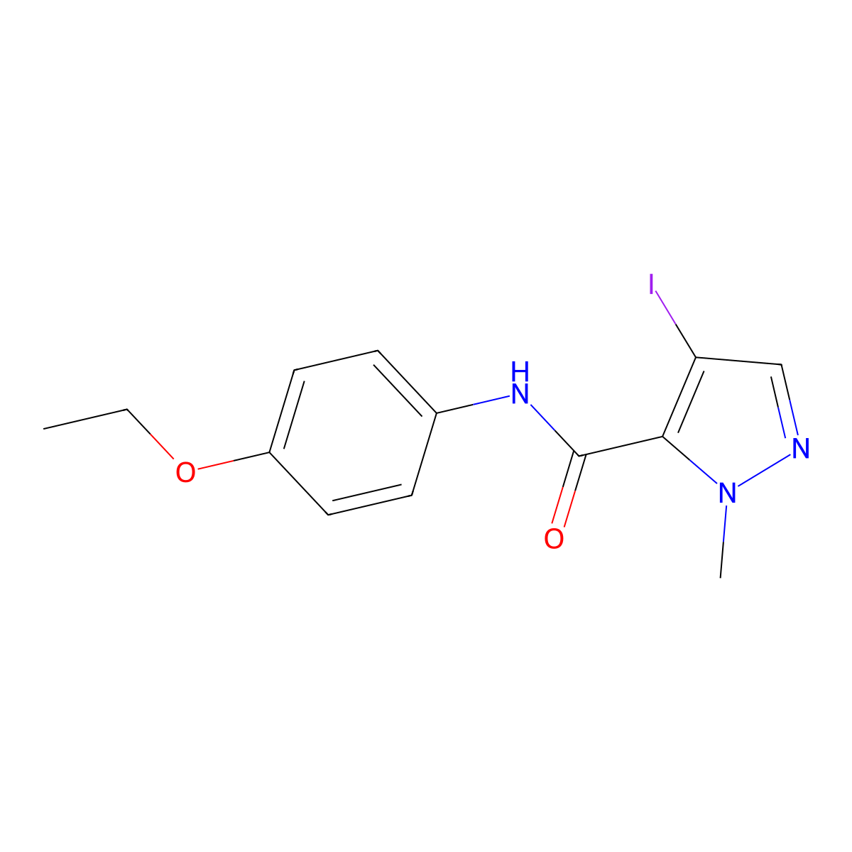 N-(4-ethoxyphenyl)-4-iodo-1-methyl-1H-pyrazole-5-carboxamide molecular structure, CAS 357613-33-3