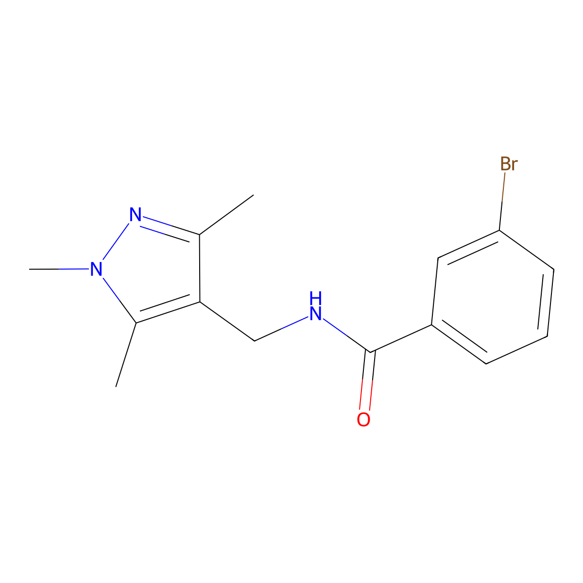 3-bromo-N-[(1,3,5-trimethyl-1H-pyrazol-4-yl)methyl]benzamide molecular structure, CAS 357613-59-3